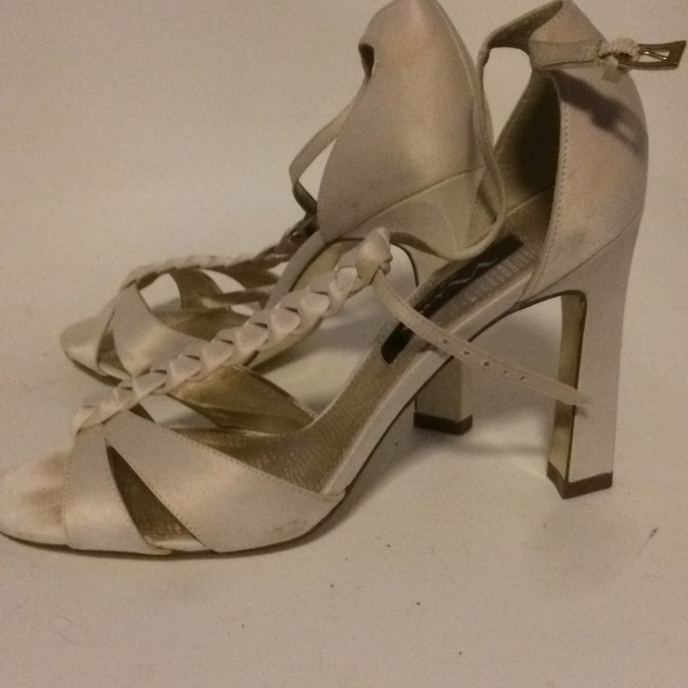 Nina braided open toe cream high heels in 7.5